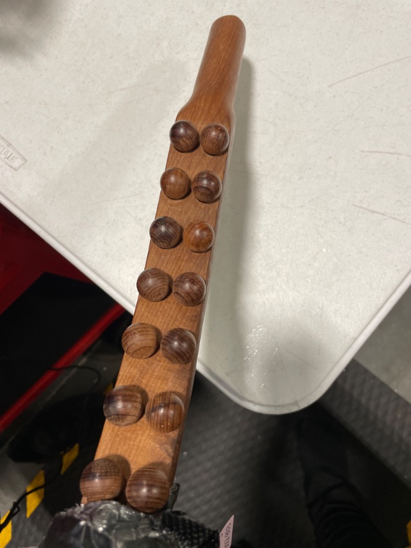 Photo 2 of Goodtar Guasha Wood Stick Tools Wooden Therapy Scraping Lymphatic Drainage Massager, Double Row 20 Beads Point Treatment Gua Sha Tools for Back Leg 20 knobs