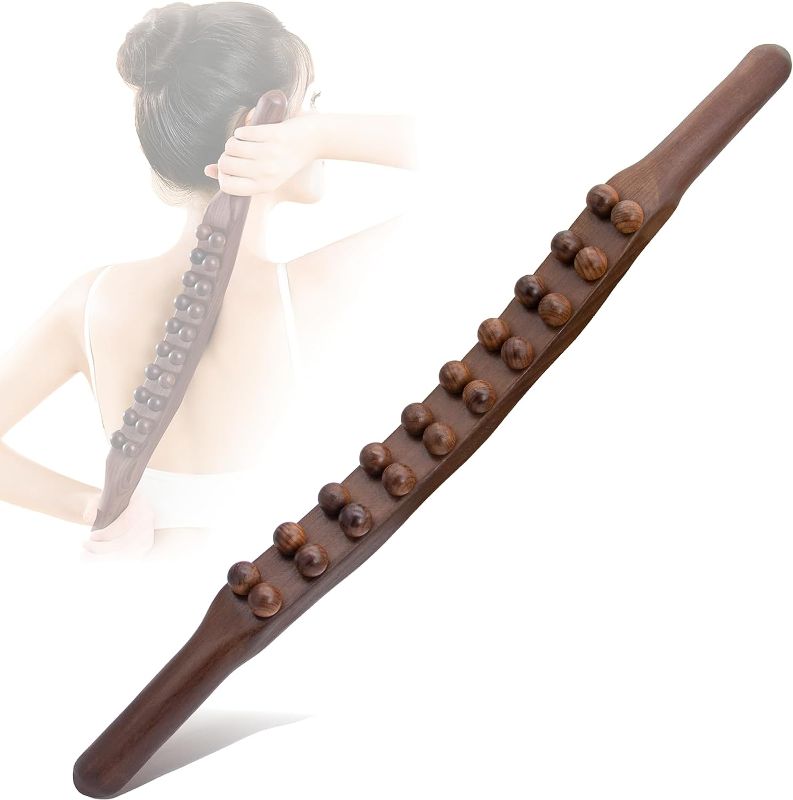 Photo 1 of Goodtar Guasha Wood Stick Tools Wooden Therapy Scraping Lymphatic Drainage Massager, Double Row 20 Beads Point Treatment Gua Sha Tools for Back Leg 20 knobs