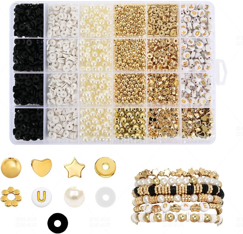 Photo 1 of 2580pcs Friendship Bracelet Kit?Bracelet Making kit,Clay Beads for Bracelet Making,Gold Letter Beads for Bracelets Making Kit? Pearl Beads for Jewelry Making for Adult and Kids
