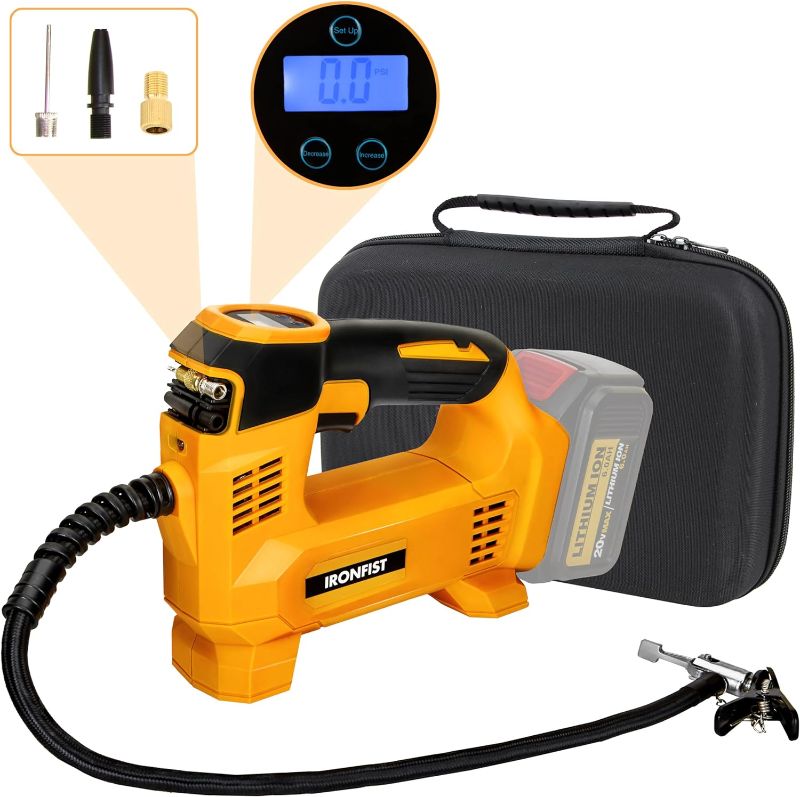 Photo 1 of Tire Inflator for DEWALT Battery Portable Air Compressor for Car, Bicycle, Ball, 20V Auto Tire Pump with Digital Pressure Gauge (Tool Only, NO Battery) Orange
