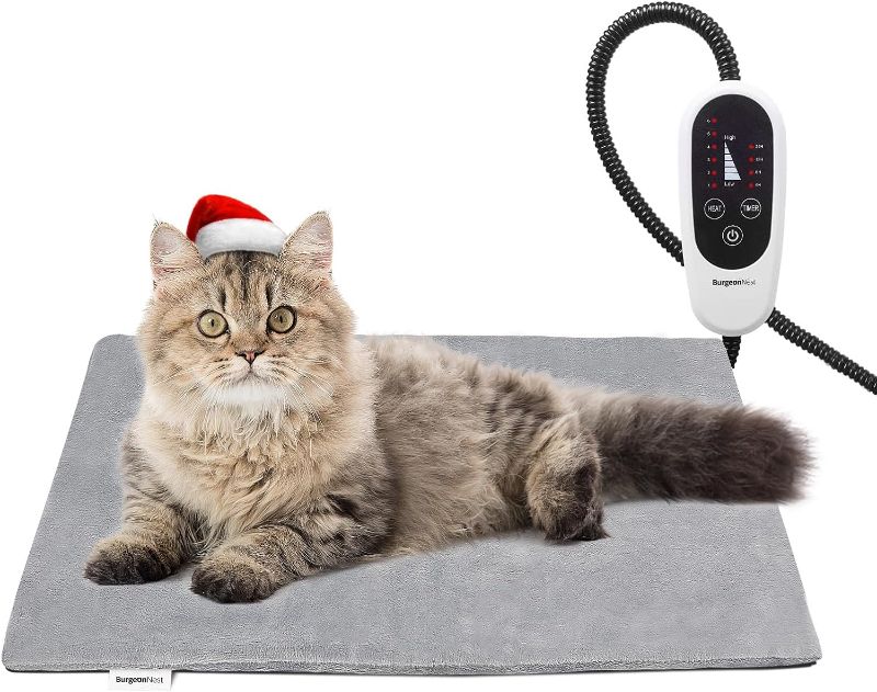 Photo 1 of BurgeonNest Heated Cat Bed, Pet Heating Pad with Timer, 18" x 16" Upgraded Electric Heated Dog Bed with Temperature Adjustable Heated Pet Mat Warmer Blanket Auto Power-Off
