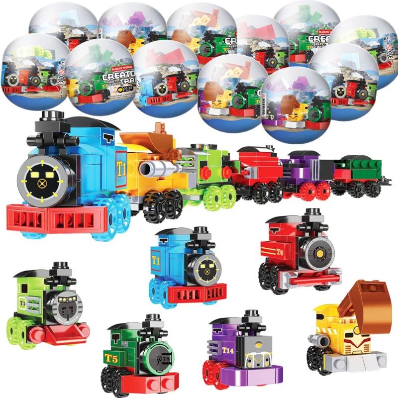Photo 1 of 12PCS Train Toys Surprise Eggs Sets, PreFilled Easter Eggs with Train Building Blocks for Kids Easter Basket Stuffers, Easter Basket Filler, Easter Egg Hunt Classroom Prize Toys
