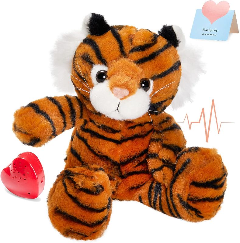 Photo 1 of 13" Heartbeat Tiger Recordable Stuffed Animals Voice Sweet Messages Recorder Soft Plush Toy Playback Your Words Birthday Gifts for Toddler Kids
