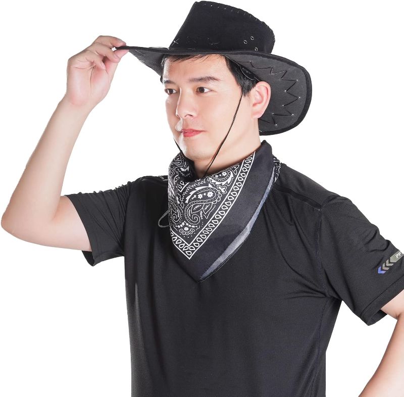 Photo 1 of choyaxo Western Cowboy Costume Set Including Cowgirl Hat Heart Shaped Sunglasses and Bandana for Halloween?Black
