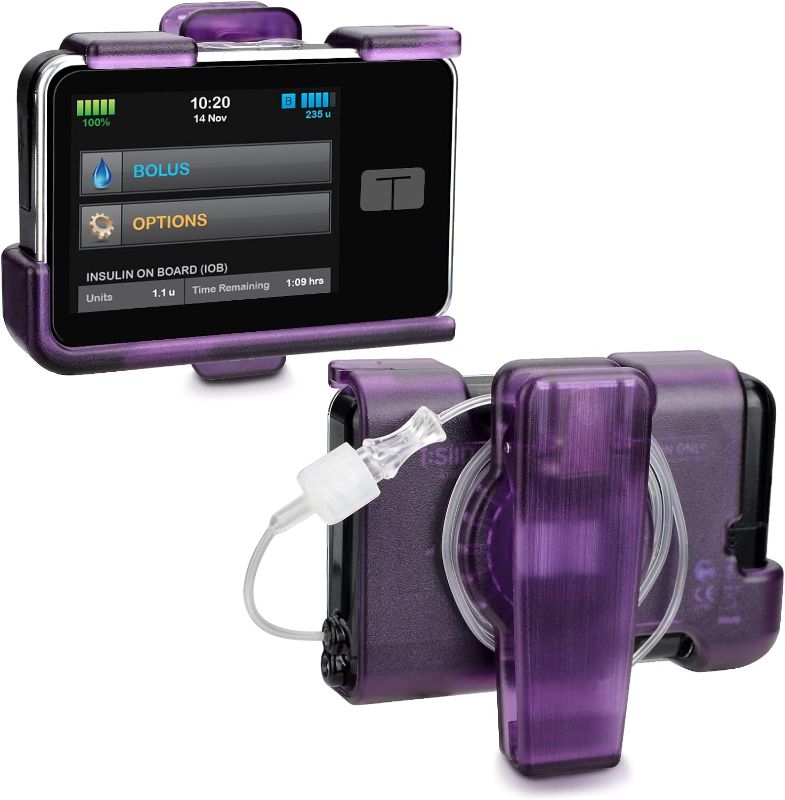 Photo 1 of APDTEK Tandem Tslim X2 Pump Case Accessories Smooth Comfortable Flexible Safe Convenient Insulin Pump Holder 360° Rotating Sturdy Belt Clip for t:Slim/t:Slim G4 (Purple)
