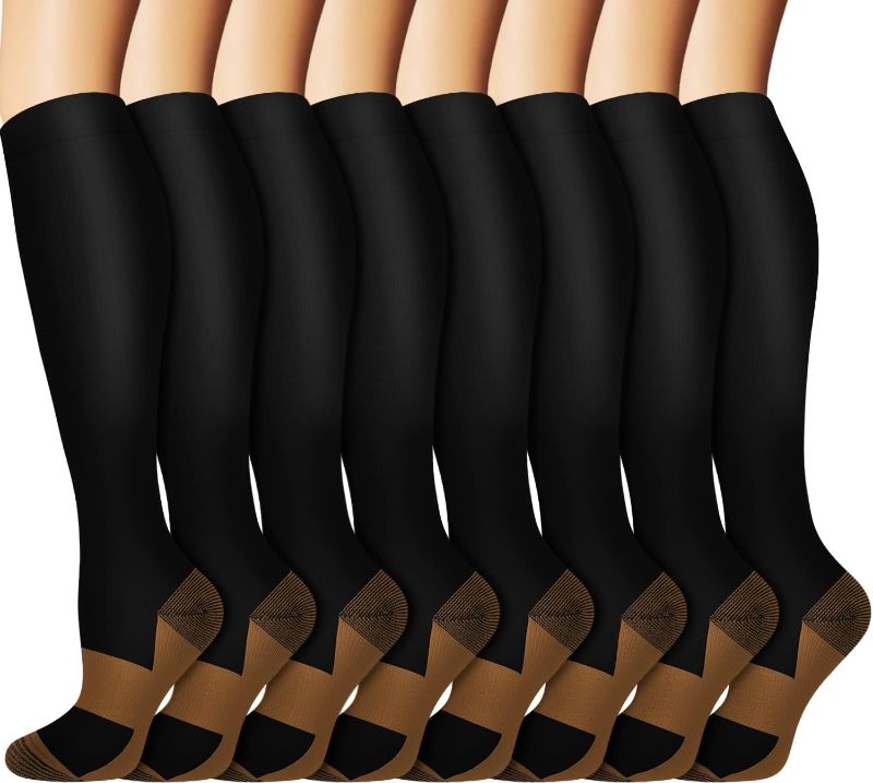 Photo 1 of Graduated Copper Compression Socks for Men & Women Circulation 8 Pairs 15-20mmHg - Best for Running Athletic Cycling
