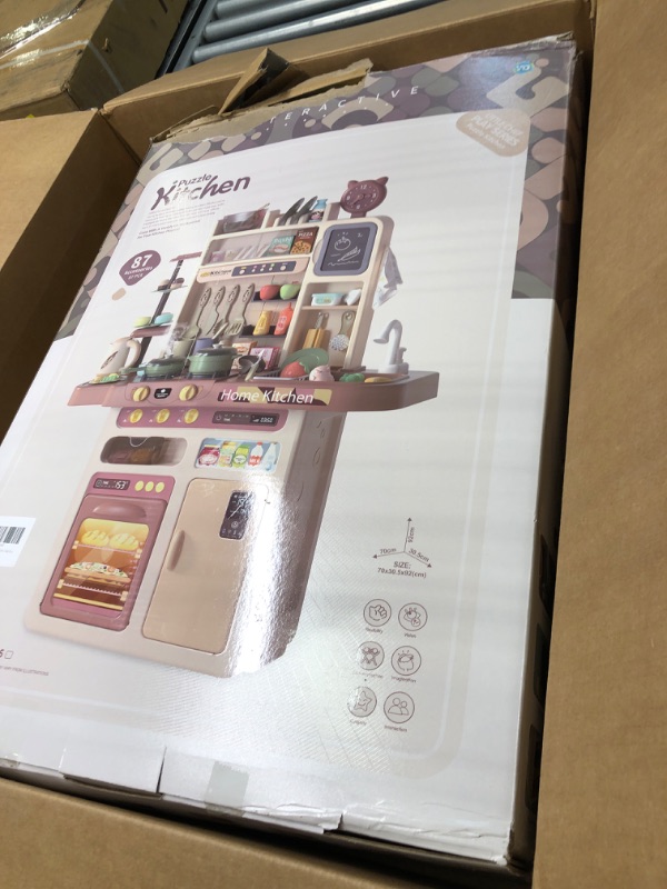 Photo 1 of CUTE STONE Kids Kitchen Playset, Pretend Play Kitchen Set with Sounds & Lights, Cooking Stove with Steam, Play Sink, Toy Food, Toddler Gift for Boys and Girls