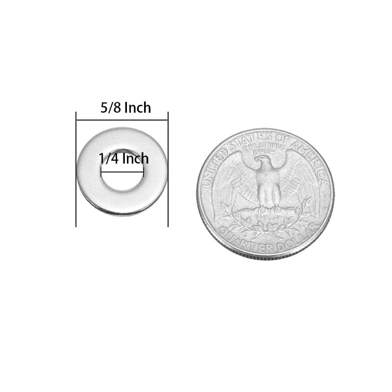 Photo 2 of 1/4" Stainless Flat Washer, 5/8" Outside Diameter, 18-8(304) Stainless Steel Washers Flat (100 Pack)