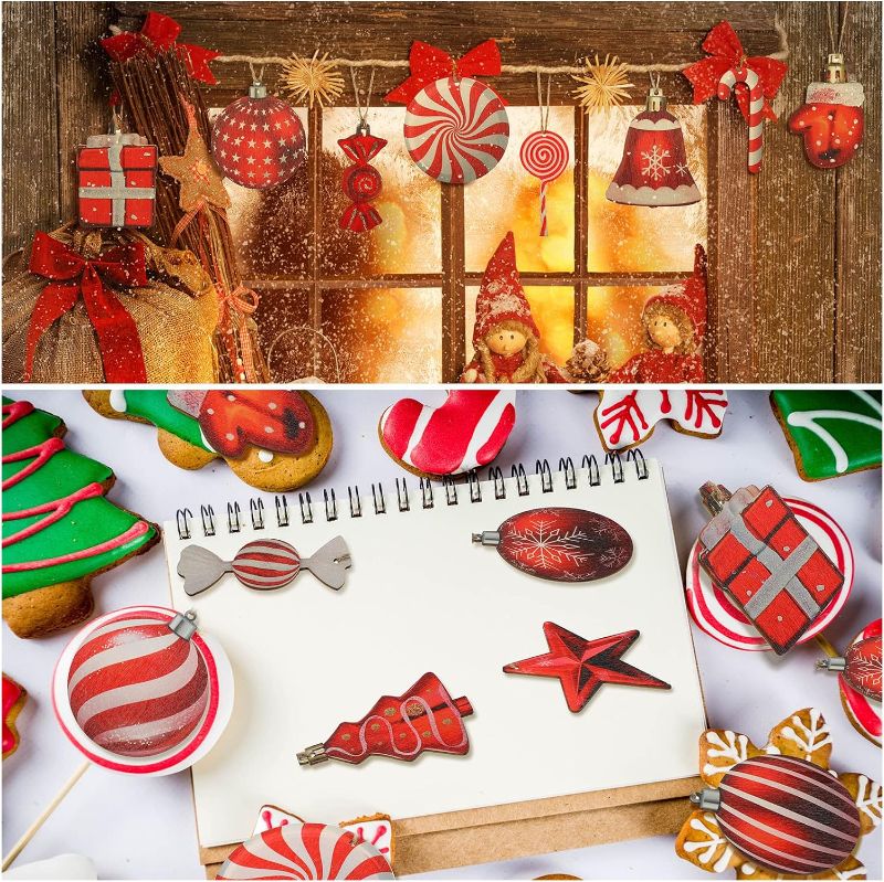 Photo 5 of 36 Pieces Christmas Tree Candy Cane Ornaments Xmas Wooden Hanging Peppermint Candy Swirl Ornaments Lollipop Candy Cane for Christmas Tree Party Decoration (Funny Style)