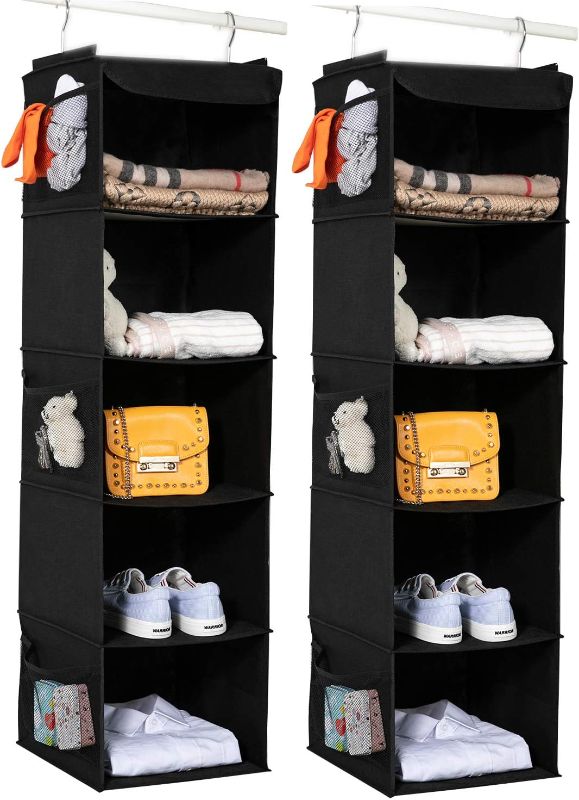 Photo 1 of 2 Pack Hanging Closet Organizer, 5 Shelves Hanging Storage with 6 Side Pockets for Clothes Shoes, (Black)