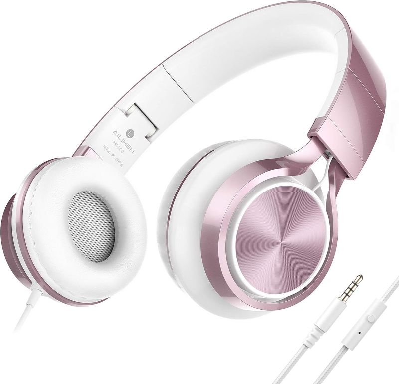 Photo 1 of AILIHEN MS300 Girl Headphones for Kids School, Wired On-Ear Headsets with Microphone for Chromebook Laptop Computer, Foldable Adjustable Teen Headphones, Tangle-Free, 3.5mm Jack (Rose Gold)