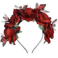 Photo 1 of  Mexican Flower Crown Headband Halloween Party Costume Dia de Los Muertos Headpiece NC25 C-rose Butterfly Skull