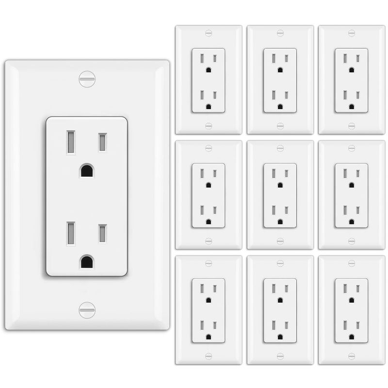 Photo 1 of [10 Pack] BESTTEN 15 Amp Decor Receptacle Outlet with Tamper Resistant, 15A Decorative Electrical Wall Outlet, Screwless Wallplates Included, for Commercial and Residential Use, UL Listed, White