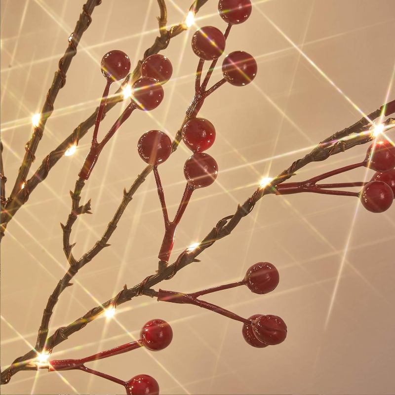 Photo 1 of Hairui Red Berry Garland with Lights 6FT Battery Operated with Timer, Lighted Garland 120 LED Fairy Lights for Home Fireplace Wall Mantel Christmas Decoration Inside