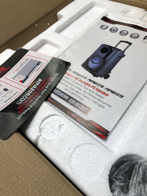 Photo 1 of 8’’ Portable PA Speaker System - Wireless BT Streaming PA & Karaoke Party Audio Speaker, Two Wireless Mic, Wired Microphone, Tablet Stand, Flashing Party Lights, MP3/USB//FM Radio - PHPWA8TB 8 inch Speaker System
