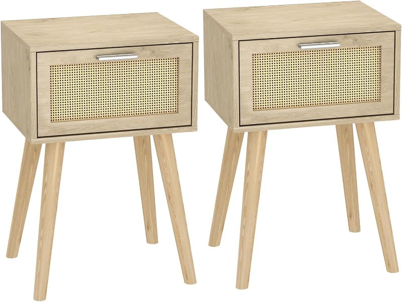 Photo 1 of LAATOOREE Bedside Table Set of 2, Boho End Table with Solid Wood Feet for Bedroom and Living Room