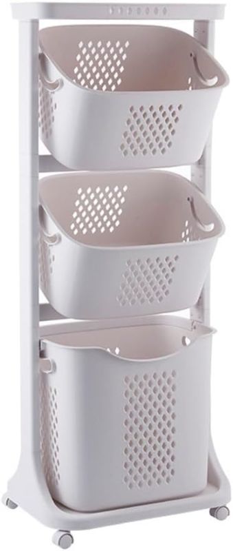 Photo 1 of 2-Layer / 3-Layer Clothes Storage Basket, Laundry Basket with Universal Wheel, Sorter Wash Clothes Storage Organizer, Rolling Cart with Pulleys for Bathroom, Dormitory, Classroom, Laundry Room (Size

