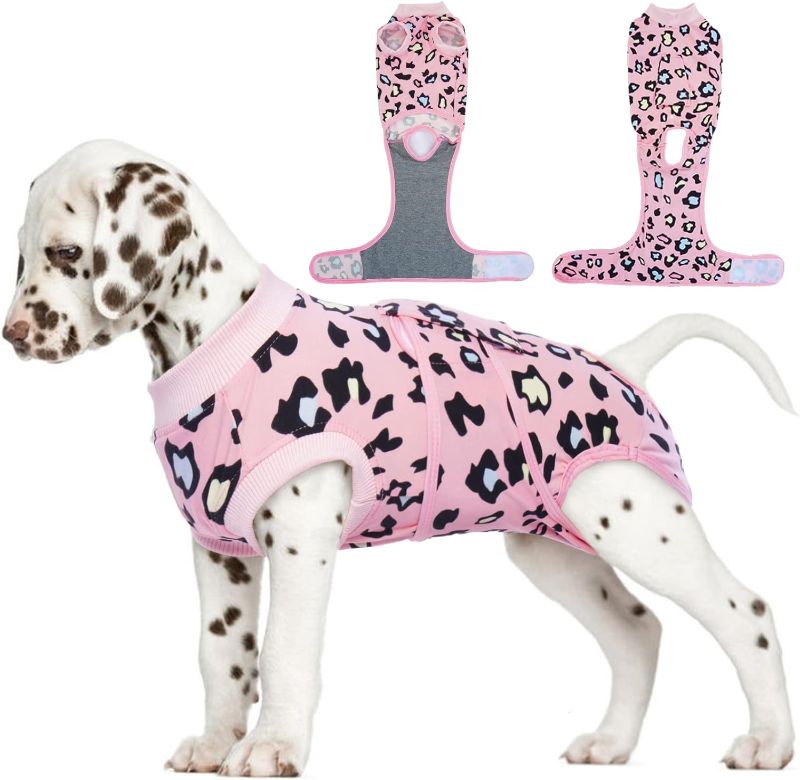 Photo 1 of FUAMEY Recovery Suit for Dogs After Surgery,Soft Breathable Dog Bodysuit E-Collar & Cone Alternative Surgical Suit,Male Female Dog Neuter Spay Suits Anti Licking Wounds Onesie Pink Leopard S