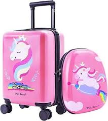 Photo 1 of Kids Carry On Luggage Set, 18" Hard Shell Rolling Suitcase W/ Spinner, Unicorn