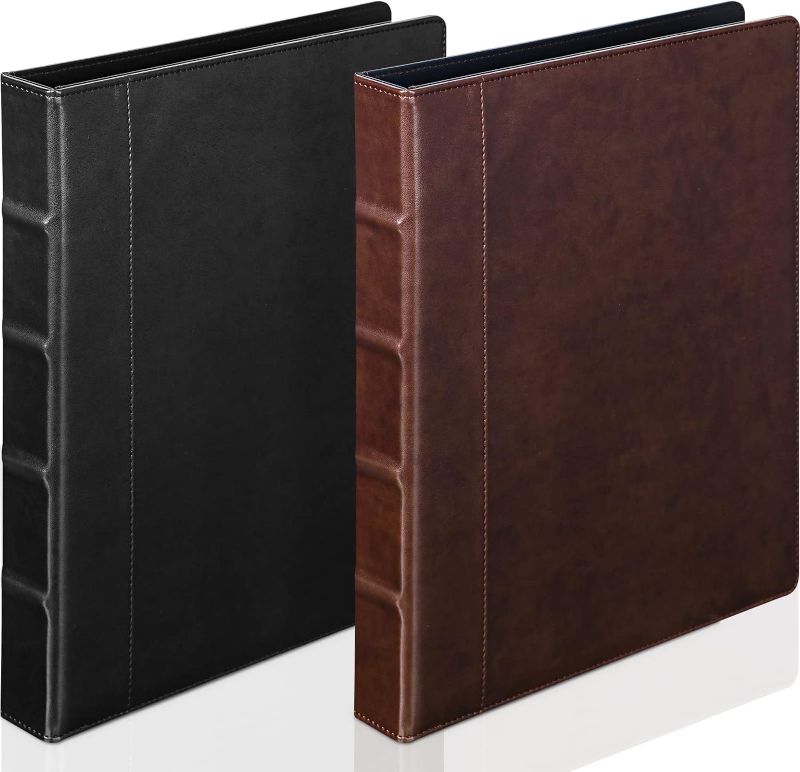 Photo 1 of 
2 Pieces Vintage Hardback 3 Ring Binder Portfolio Organizer Round Rings Vintage Brown Leather Binder Organizer Holds 200 Sheets with 2 Inner Pockets(Brown,...