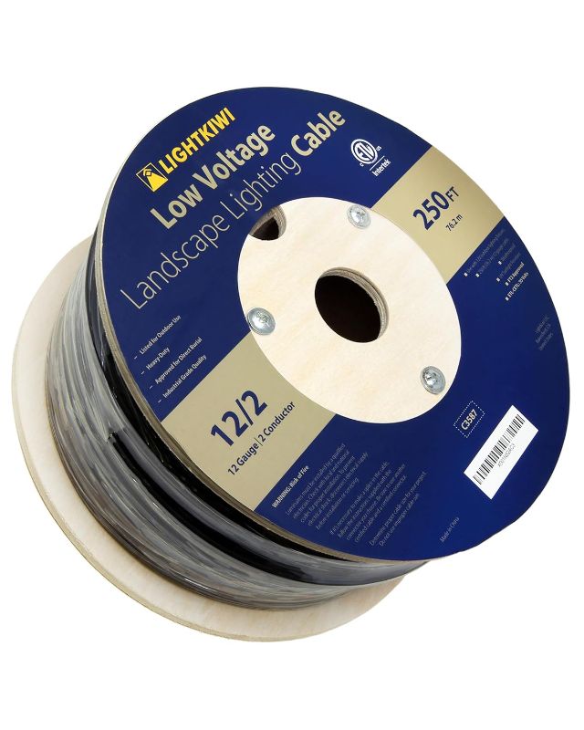 Photo 1 of 12/2 Low Voltage Landscape Wire - 250 Feet - Weatherproof Outdoor Underground Direct Burial Stranded Cable for Spotlight, Pathway Lighting and More - ETL Listed