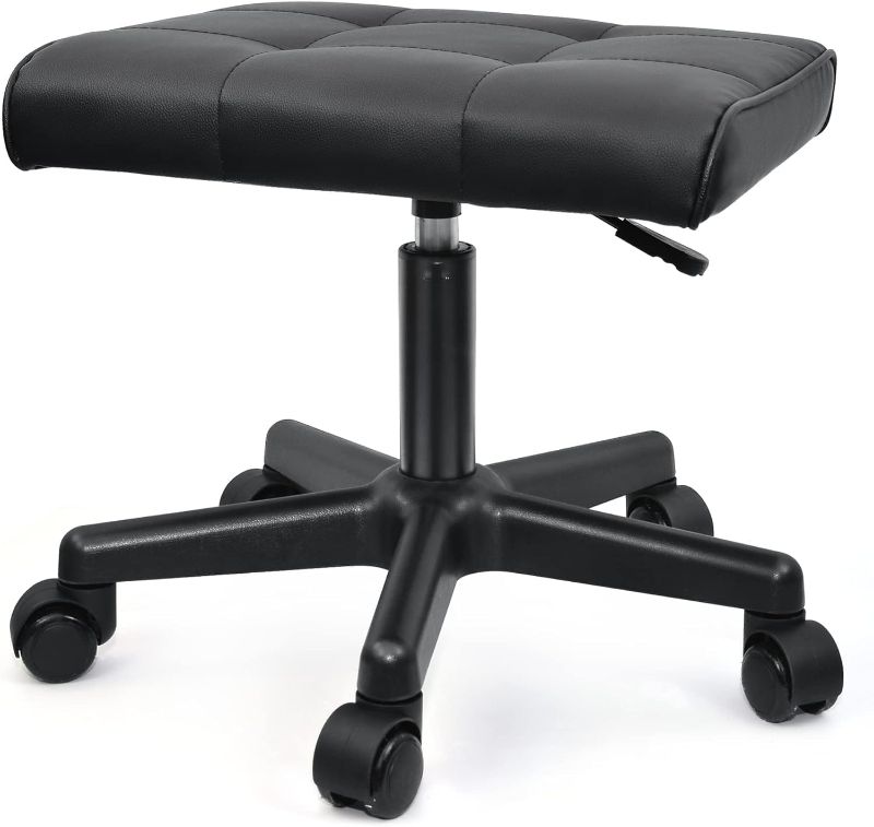 Photo 1 of Footrest Under Desk Leg Rest Ottoman Adjustable Height Foot Stool with Wheels Leather Footrest for Home Office