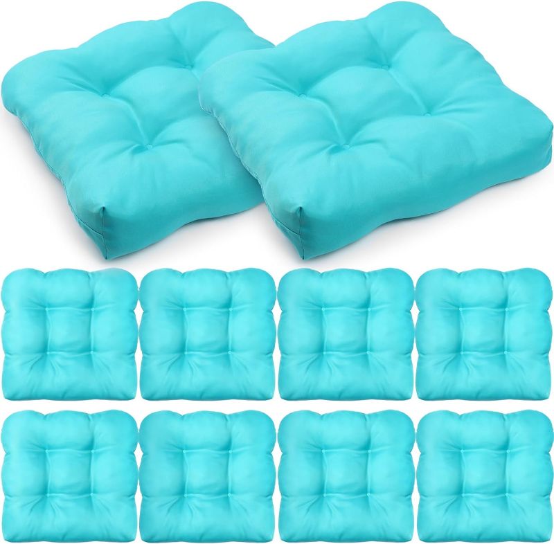 Photo 1 of 10 Pcs Outdoor Seat Cushions Tufted Seat Cushions, 19 x 19 Inches Water Resistant Square Patio Seat Cushions Outdoor Seat Cushion for Outdoor Patio Furniture (Sky Blue)