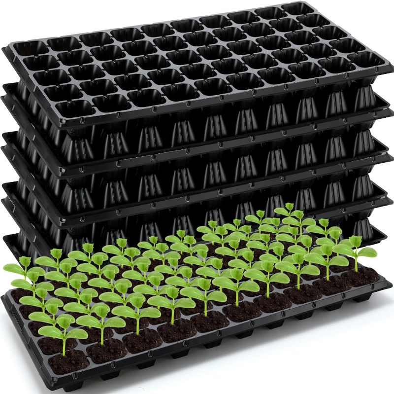 Photo 1 of 150 Pack 50 Cell Seed Starter Kit Seedling Trays Plastic Gardening Germination Trays with Drain Holes Reusable Plant Grow Plug Tray Mini Propagator for Seeds Growing Plant Seedlings Propagation