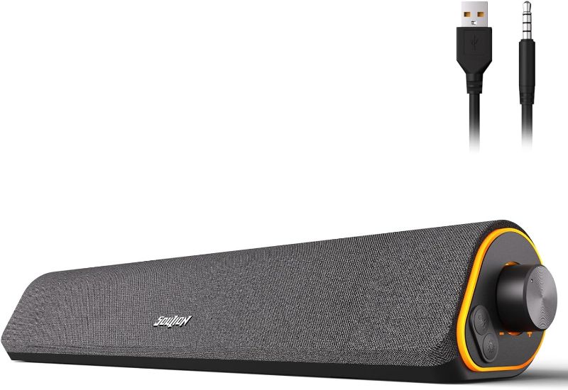 Photo 1 of SOULION R50 Bluetooth Computer Speakers, 3.5mm PC Sound Bar for Desktop Monitor, Wired USB Powered & Colorful LED Lights with Switch Button, Surround Sound Soundbar PC Spearkers for Computer