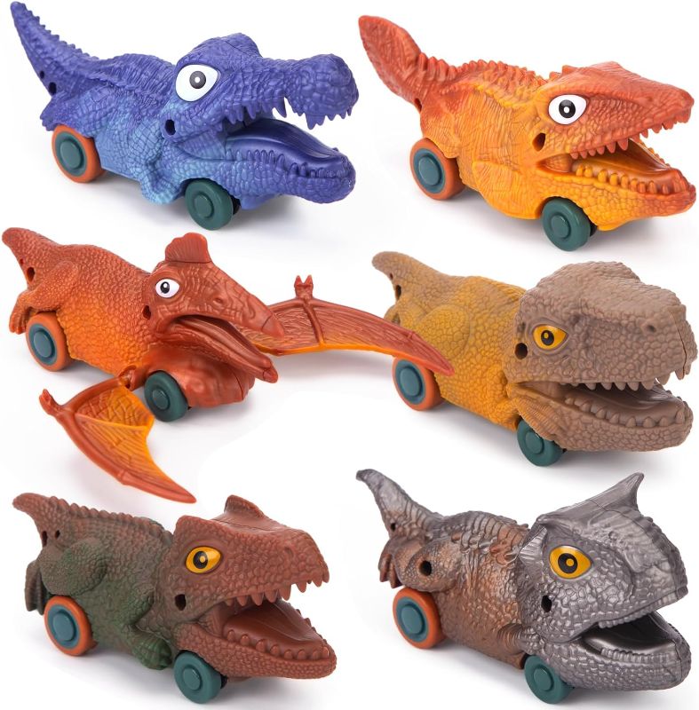 Photo 1 of Amor 6PCS Dinosaur Toy Pull Back Cars, Easter Stocking Stuffer Party Favors Pull Back Dinosaur Toys for 3 4 5 6 7 Year Old Boys Girls