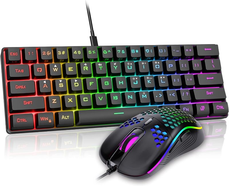 Photo 1 of RedThunder 60% Gaming Keyboard and Mouse Combo, Ultra-Compact 61 Keys RGB Backlit Mini Keyboard, Lightweight 7200 DPI Honeycomb Optical, Wired Gaming Set for PC MAC PS5 Xbox Gamer(Black)