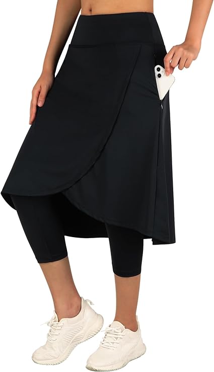 Photo 1 of ANIVIVO Women 24" Knee Length Skirt with Capris Leggings,Long Sports Casual Skirted Leggings with Zipper Pockets High Waisted Medium Size