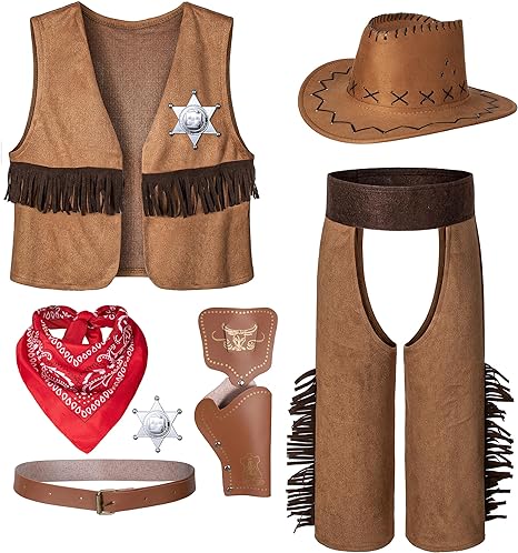 Photo 1 of Cowboy Costume for Boys 7pcs Set Kids Dress Up Birthday Party Halloween Cosplay 3-10 Years