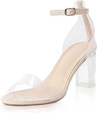 Photo 1 of iCKER Women's Clear Heeled Sandals Ankle Strap Block Chunky High Heel Open Toe Pump Sandals  SIZE 9.5