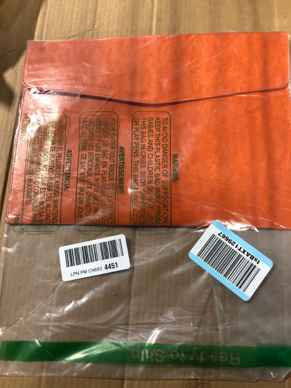 Photo 2 of Enyuwlcm PU Leather A4 File Folder Document Holder Envelope Folder Case with Snap Closure for Receipt Contract Orange Orange A4
