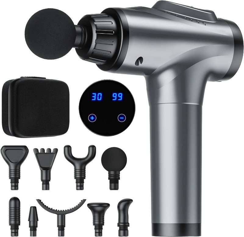 Photo 1 of AYURA Massage Gun, Percussion Massager Gun with 30 Speed Levels & 9 Massage Heads, Handheld Electric Muscle Massager for Any Pain Relief, Gifts for Families and Friends (Black)