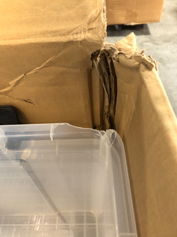 Photo 1 of **FOR PARTS** 72Qt*4 Plastic Storage Bins, Lidded Tote Storage Box with Handle, Stackable, Clear, 72Quart, 4 Pack