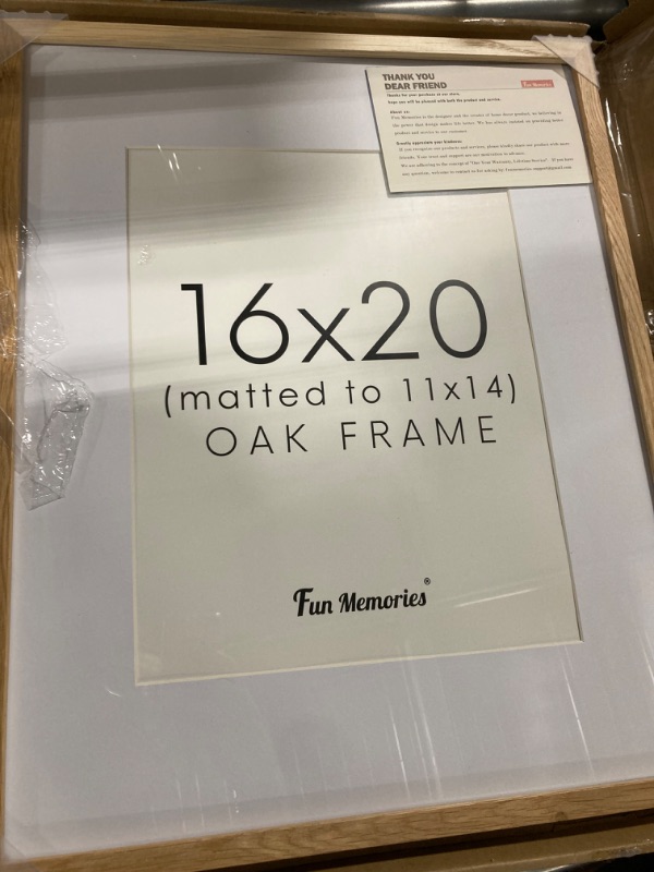 Photo 3 of 16x20 Picture Frame, 16 x 20 Frame Solid Oak Wood, Display Picture 11x14 with Mat or 16x20 Without Mat, 16"x20" Poster Frame Kiads Art Frame, Natural Oak Color, 1 Pack Beige Oak 16x20 - 1P