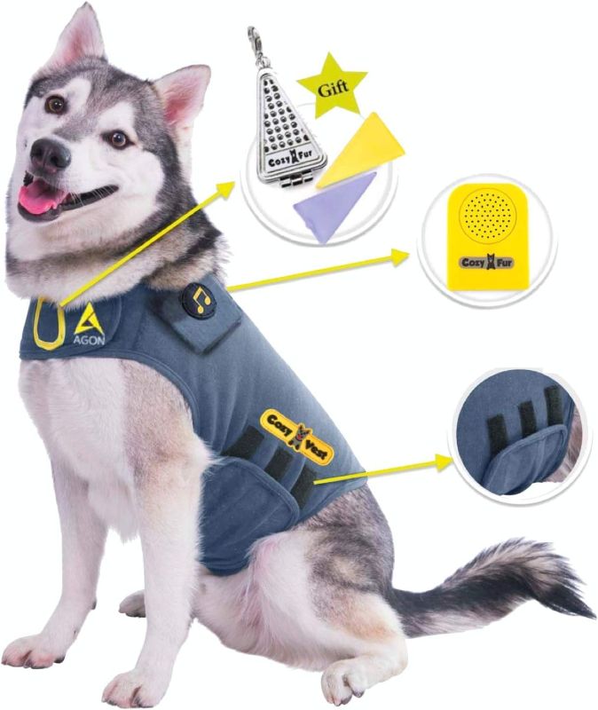 Photo 1 of 3-in-1 Anxiety Vest Music & Aromatherapy Dog Coat Relaxing Sound Essential Oil Scent Canine Stress Relief Fireworks Thunder Separation Shirt Jacket Thunderstorm(Gray, XXS [Up to 7 Lbs])