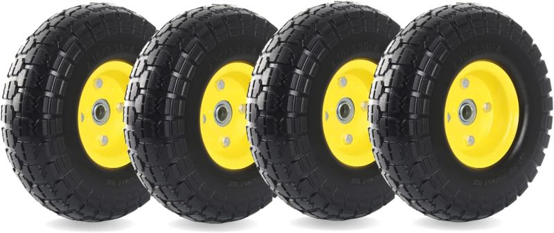 Photo 1 of (4-Pack) 4.10/3.50-4" Flat Free Tire and Wheel - 10 Inch Solid Rubber Tires with 5/8" Bearings, 2.2" Offset Hub - Compatible with Garden Wagon Carts,Hand Truck,Wheelbarrow,Dolly,Utility Cart