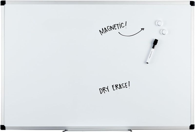 Photo 1 of Amazon Basics Magnetic Dry Erase White Board, 36 x 24-Inch, Aluminum Frame, Silver/White