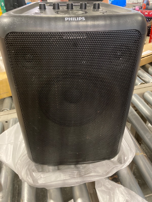 Photo 3 of Philips X3206 Bluetooth Party Speaker with Deep bass, Up to 14 Hours Battery, Party Lights and Karaoke Effects, Microphone and Guitar Input, Audio-in, USB Charging, Built-in Trolley, TAX3206 With light effects Medium
***MISSING ADAPTER***