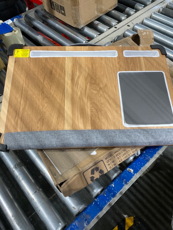Photo 1 of HUANUO Lap Desk - Fits up to 17 inches Laptop Desk, Built in Mouse Pad & Wrist Pad for Notebook, Laptop, Tablet, Laptop Stand with Tablet, Pen & Phone Holder (Wood Grain) Light Brown Woodgrain ***USED***