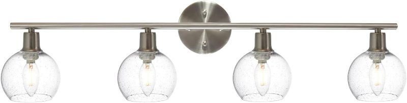 Photo 1 of 12SN-4W-SW1211 WINSHEN Contemporary 4-Lights Vanity Lighting with Globe Seeded Glass Lampshades, Industrial Bathroom Light Fixtures Over Mirror in Brushed Nickel