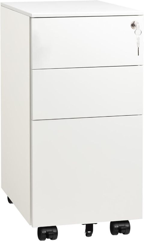 Photo 1 of DEVAISE 3 Drawer Vertical File Cabinet, Mobile Filing Cabinet with Slim Width for Home Office, White