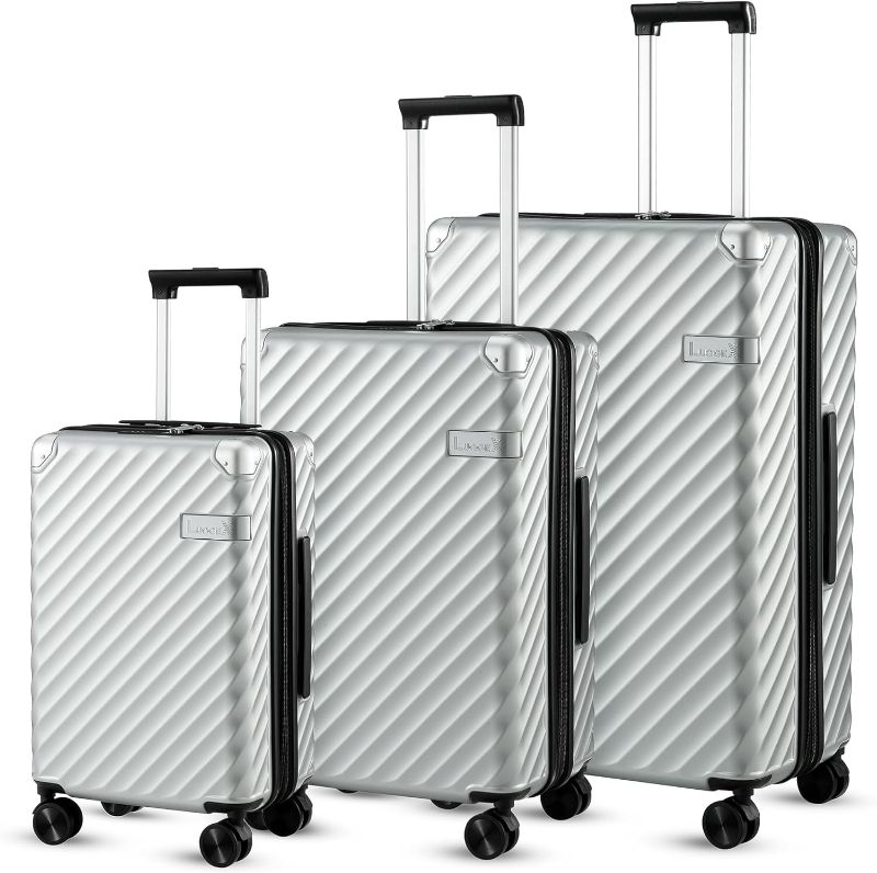 Photo 1 of LUGGEX 3 Piece Luggage Sets with Spinner Wheels - 100% Polycarbonate Expandable Hard Suitcases with Wheels - Travel Luggage TSA Approve (Silver Suitcase Set)