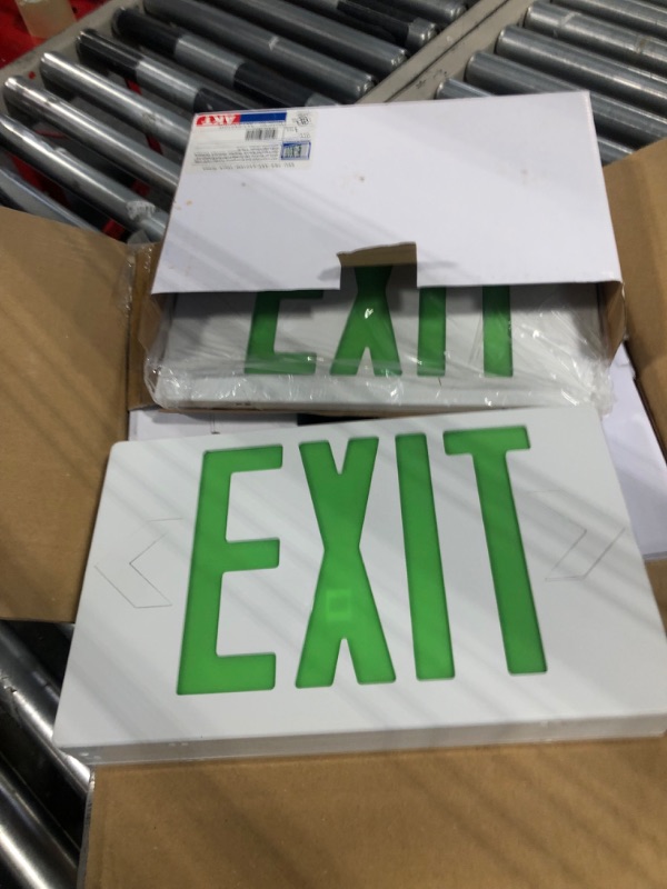 Photo 2 of AKT LIGHTING GREEN LED Exit Sign Emergency Light with Battery Backu, Double Face Hardwired GREEN Letter Emergency Exit Lighting For, Restaurant, Commercial, Supermarket, UL-Listed, 120-277V, 6PCS