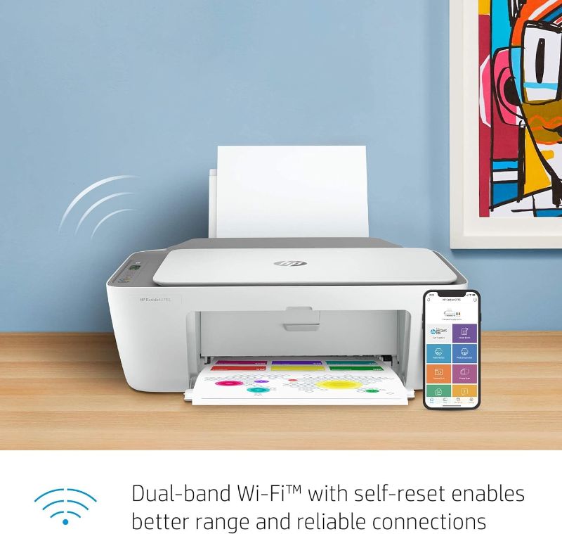 Photo 1 of HP DeskJet 2755 All-in-One Inkjet Printer Scanner & Copier w/Mobile Print, Wireless Printers for Home and Office, Instant Ink Ready, Built in WiFi, 3XV17A - White (Renewed)