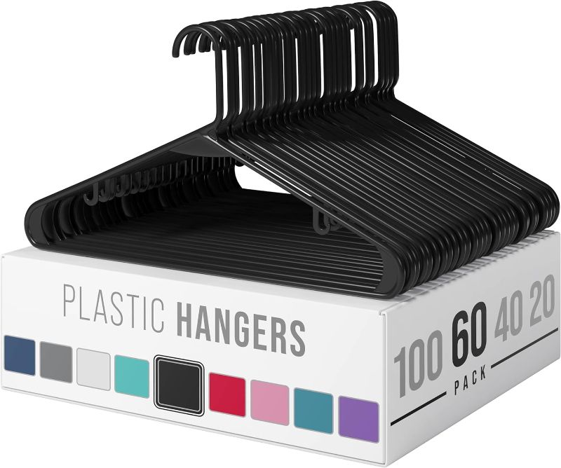 Photo 1 of Clothes Hangers Plastic 60 Pack - Black Plastic Hangers - Makes The Perfect Coat Hanger and General Space Saving Clothes Hangers for Closet
