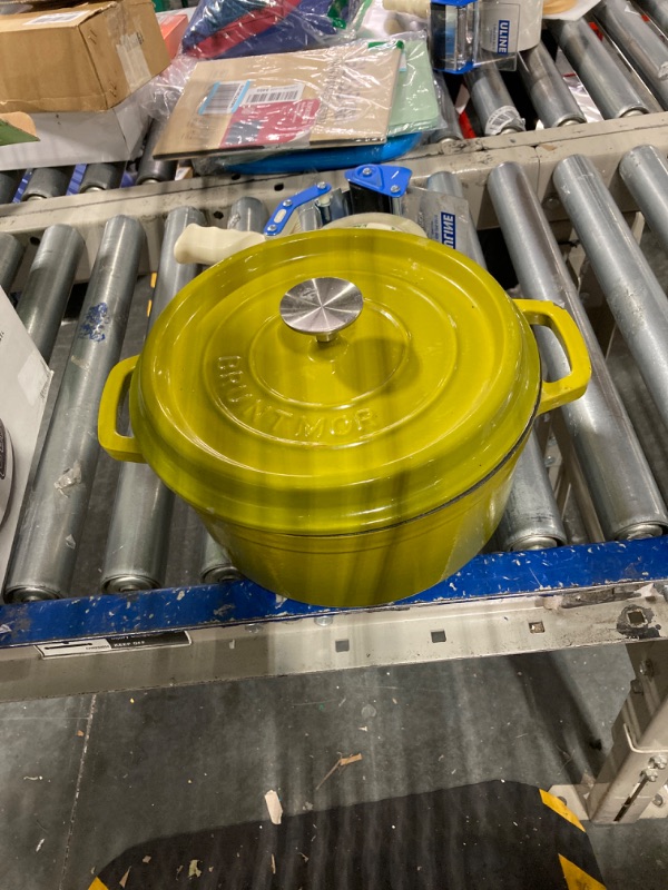 Photo 2 of Enameled Cast Iron Dutch Oven Casserole Dish 6.5 quart Large Loop Handles and Self Basting Condensation Ridges On Lid (Olive Green Color) 6.5 Qt Olive Green